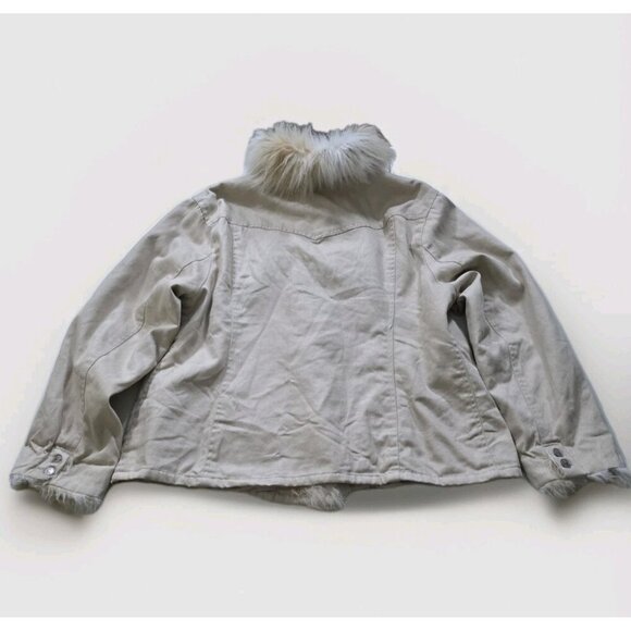 Vtg Faded Glory Trucker Jacket Women 1X Sand Faux Fur Pockets Quilted Lining Y2K - Picture 16 of 16